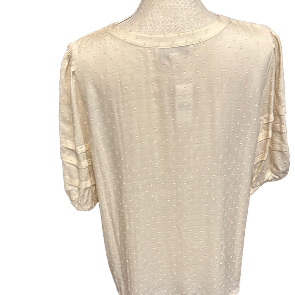 LOFT Cream Relaxed Boho Swiss-Dot Blouse with Mandarin Collar NWT - Picture 4 of 4